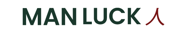 Text logo reads "MAN LUCK" with a stylized red character resembling a person at the end.